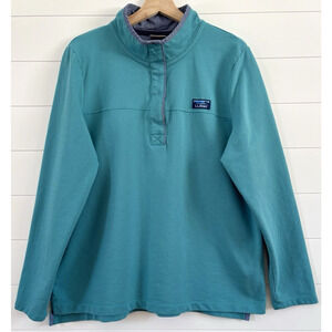 LL Bean Soft Cotton Rugby Button Henley Pullover Long Sleeve Chambray Teal XL